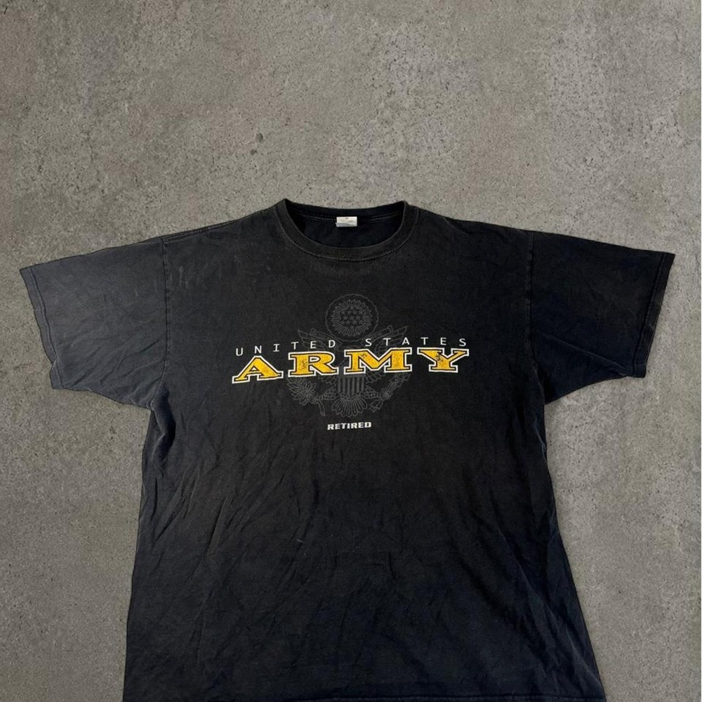 Vintage 90s Anvil US Army Retired Graphic Military Tee Shirt Black 2XL